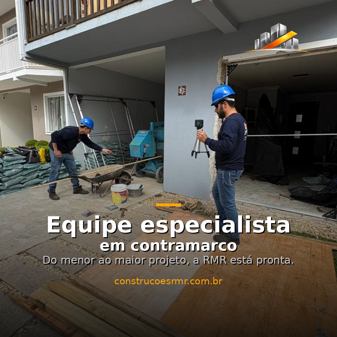 Equipe RMR executando serviço de contramarco em obra